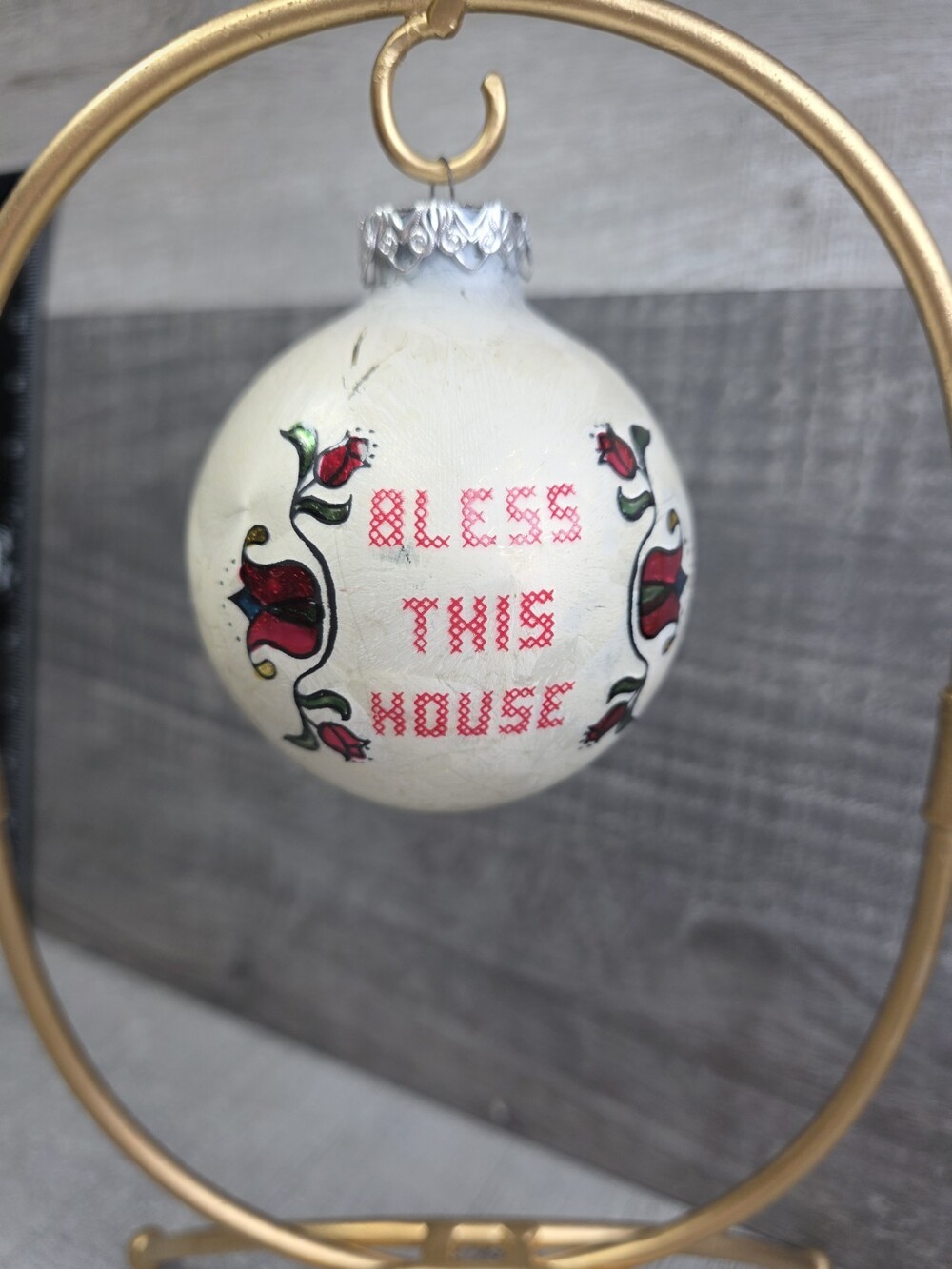 Antique Handblown Glass Christmas Ornament Made Austria Flower Handpainted 127c6